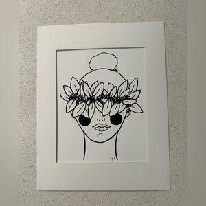 12x16” Woman art print, tropical, haku lei, small imprint damage shown in photo